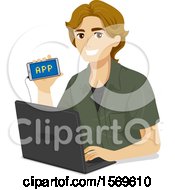 Poster, Art Print Of Teen Guy Showing His Mobile App He Programmed On His Laptop
