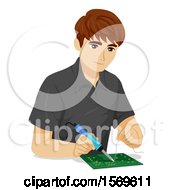 Poster, Art Print Of Teen Guy Using An Electronics Solder On Computer Chips