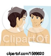 Poster, Art Print Of Teen Guy Looking A Facial Hair Growth In The Mirror