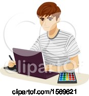 Teen Guy Using A Digital Pen Laptop And Color Palette