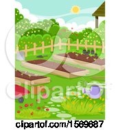 Poster, Art Print Of Vegetable Garden With Raised Beds And Flowers