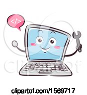Poster, Art Print Of Laptop Mascot Character Holding A Wrench And Talking Html Coding