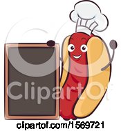 Poster, Art Print Of Hot Dog Mascot Character With A Blank Menu Board