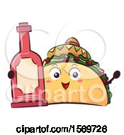 Taco Mascot Character Holding Hot Sauce