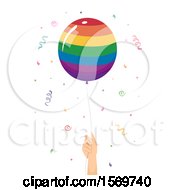 Clipart Of A Hand Holding A Rainbow LGBTQ Balloon Royalty Free Vector Illustration
