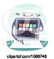 Clipart Of A Robot Holding A Paintbrush Painting Using Digital Ink Royalty Free Vector Illustration by BNP Design Studio