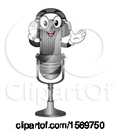 Microphone Mascot Character Wearing Headphones