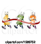 Clipart Of Number Mascot Characters Breaking Through A Finish Line Royalty Free Vector Illustration