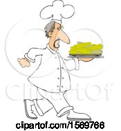 White Male Chef Walking With A Platter Of Corn On The Cob