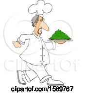 White Male Chef Walking With A Platter Of Peas