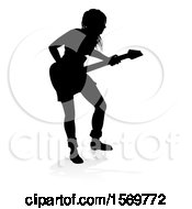 Poster, Art Print Of Silhouetted Female Guitarist With A Reflection Or Shadow On A White Background