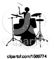 Poster, Art Print Of Silhouetted Female Drummer With A Reflection Or Shadow On A White Background