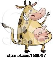 Poster, Art Print Of Cartoon Happy Cow Standing On Its Hind Legs And Waving