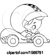 Poster, Art Print Of Lineart Cute Boy Driving A Race Car