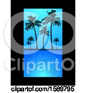 Poster, Art Print Of Silhouetted Palm Trees Reflecting On Still Blue Water With A Black Border