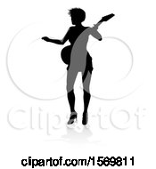 Clipart Of A Silhouetted Female Guitarist With A Reflection Or Shadow On A White Background Royalty Free Vector Illustration