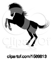 Poster, Art Print Of Silhouetted Rearing Horse With A Shadow On A White Background