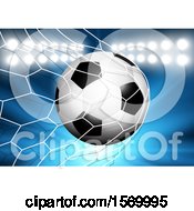 Clipart Of A 3d Soccer Ball Flying Into A Goal Net Royalty Free Vector Illustration