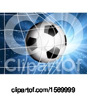 Clipart Of A 3d Soccer Ball Flying Into A Goal Net Royalty Free Vector Illustration