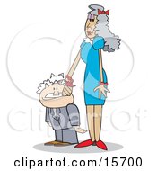 Tall And Slender Senior Woman Patting Her Short Husbands Head Clipart Illustration