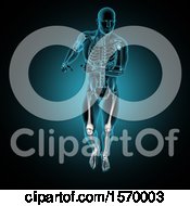 Clipart Of A 3d Xray Man With Leg Bones Highlighted On Blue And Black Royalty Free Illustration
