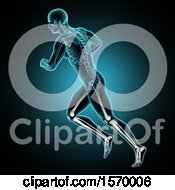 Clipart Of A 3d Xray Man Running With Leg Bones Highlighted On Blue And Black Royalty Free Illustration