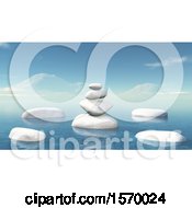 Poster, Art Print Of Background Of 3d Zen Balanced Rocks And An Ocean Landscpe
