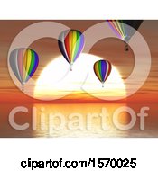 Poster, Art Print Of 3d Ocean Sunset With Hot Air Balloons