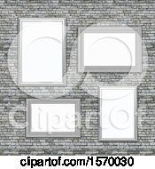Poster, Art Print Of Background Of 3d Blank Picture Frames On A Stone Wall