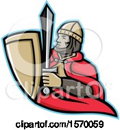 Mascot Of A Medieval King Holding A Sword And Shield