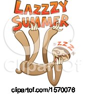Clipart Of A Sleeping Sloth Hanging From Lazy Summer Text Royalty Free Vector Illustration by Zooco