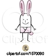 Clipart Of A Stick Man In A Year Of The Rabbit Chinese Zodiac Costume Royalty Free Vector Illustration