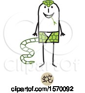 Clipart Of A Stick Man In A Year Of The Snake Chinese Zodiac Costume Royalty Free Vector Illustration
