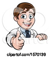Poster, Art Print Of Happy White Male Scientist Giving A Thumb Up Over A Sign