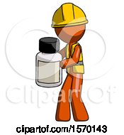 Poster, Art Print Of Orange Construction Worker Contractor Man Holding White Medicine Bottle