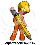 Poster, Art Print Of Orange Construction Worker Contractor Man Writing With Large Pencil
