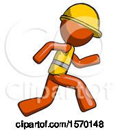 Poster, Art Print Of Orange Construction Worker Contractor Man Running Fast Right