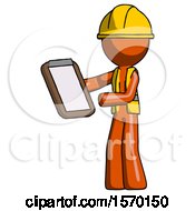 Poster, Art Print Of Orange Construction Worker Contractor Man Reviewing Stuff On Clipboard