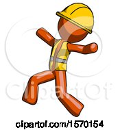 Poster, Art Print Of Orange Construction Worker Contractor Man Running Away In Hysterical Panic Direction Left