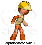 Poster, Art Print Of Orange Construction Worker Contractor Man Suspense Action Pose Facing Right