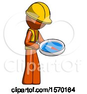 Poster, Art Print Of Orange Construction Worker Contractor Man Looking At Large Compass Facing Right