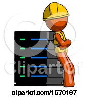 Poster, Art Print Of Orange Construction Worker Contractor Man Resting Against Server Rack Viewed At Angle