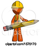 Poster, Art Print Of Orange Construction Worker Contractor Man Writer Or Blogger Holding Large Pencil