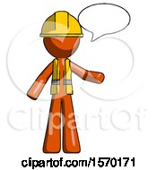 Poster, Art Print Of Orange Construction Worker Contractor Man With Word Bubble Talking Chat Icon