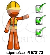 Poster, Art Print Of Orange Construction Worker Contractor Man Standing By List Of Checkmarks