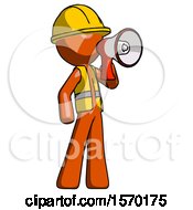 Poster, Art Print Of Orange Construction Worker Contractor Man Shouting Into Megaphone Bullhorn Facing Right