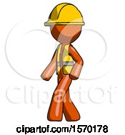 Poster, Art Print Of Orange Construction Worker Contractor Man Man Walking Turned Left Front View