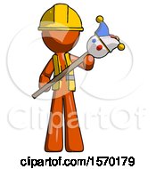 Poster, Art Print Of Orange Construction Worker Contractor Man Holding Jester Diagonally