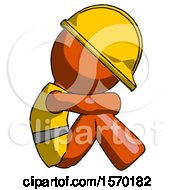 Poster, Art Print Of Orange Construction Worker Contractor Man Sitting With Head Down Facing Sideways Right