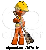 Poster, Art Print Of Orange Construction Worker Contractor Man Sweeping Area With Broom